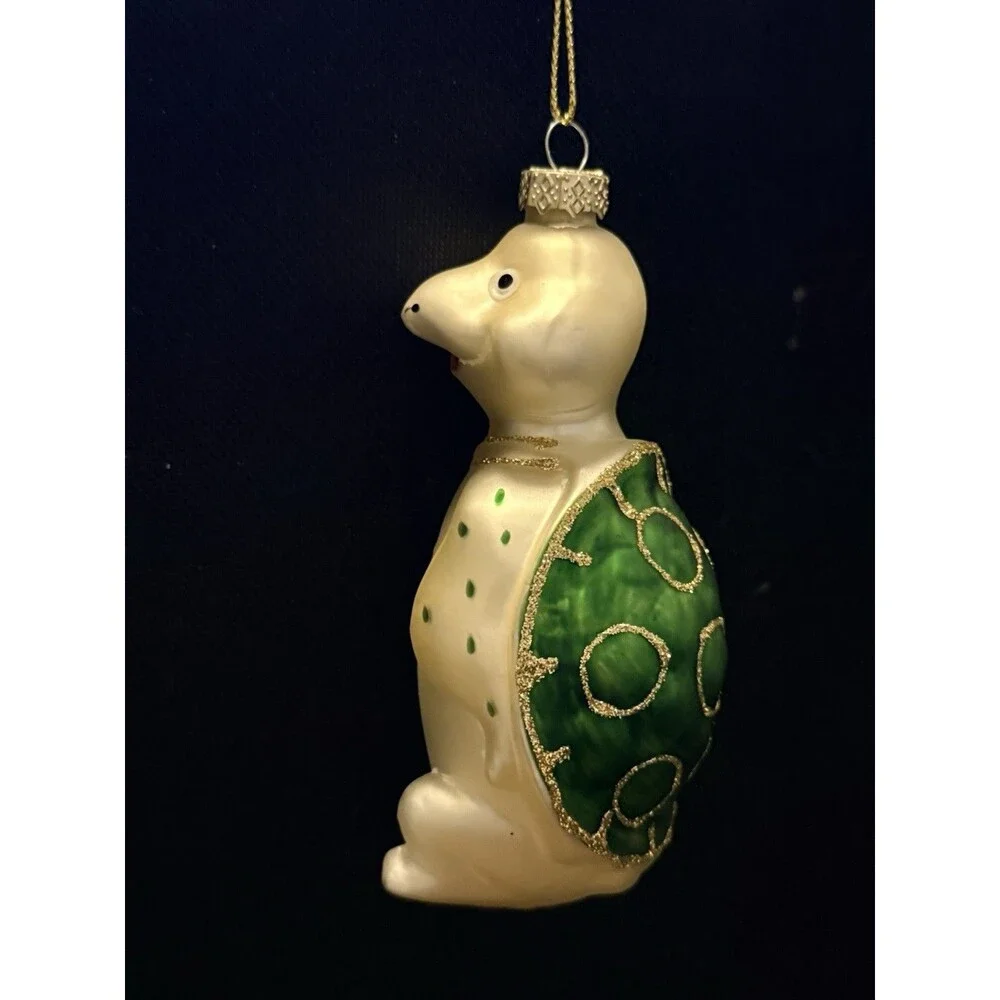 Blown Glass Turtle Christmas Ornament Hand Painted Glitter 4.5